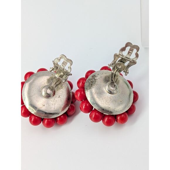 8 VTG Christmas Brooch Earrings Lot Red Green Enamel Gold Tone Glass Beads - Picture 10 of 16